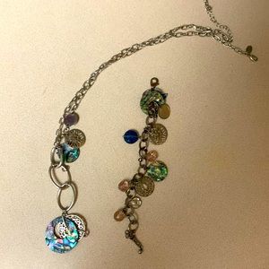 2 piece windsong boho necklace and bracelet set silver abalone gypsy set
